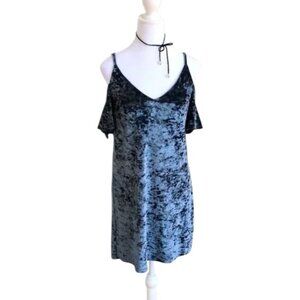 Lord & Taylor Dress Crushed Velvet Blue Green (S)